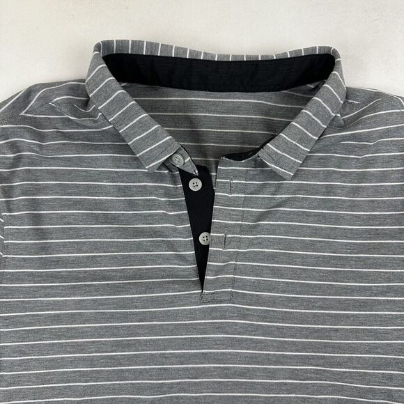 Lululemon EVOLUTION 3 Button Gray White Striped Polo Shirt S/S Sz Medium Stretch - Picture 3 of 7